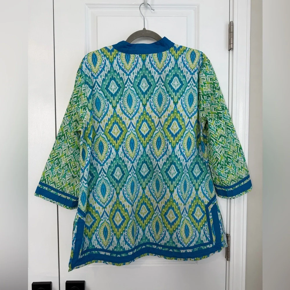 NICOBLU Nicobar Tunic Jungle Green Ikat Pullover Resortwear Cotton